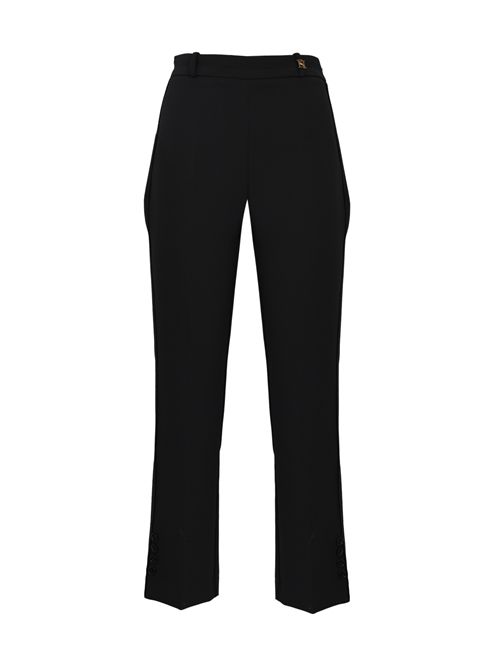 Pantalone in doppio crepe stretch con charm logo Nero Elisabetta Franchi | PA16861E2110